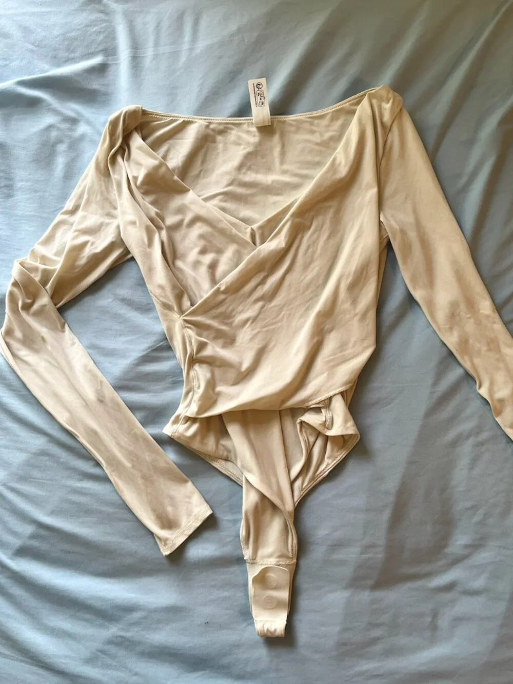 Lululemon Wundermost Ultra-Soft Nulu Wrap-Front Long-Sleeve Bodysuit Cream - Siz